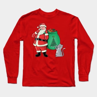 Cat and santa claus Long Sleeve T-Shirt